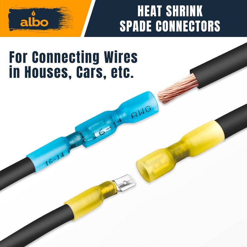 ALBO طقم موصلات أنثوية على شكل مجرفة 250 قطعة مع انكماش حراري - AWG 16-14 موصلات كهربائية زرقاء مقاومة للماء، موصلات سلكية أنثوية معزولة بالكامل لمشاريع السيارات والبحرية والأسلاك الكهربائية - Image 4